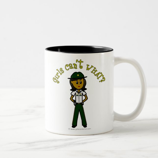 Dark Green Sheriff Girl Two-Tone Coffee Mug (Right)