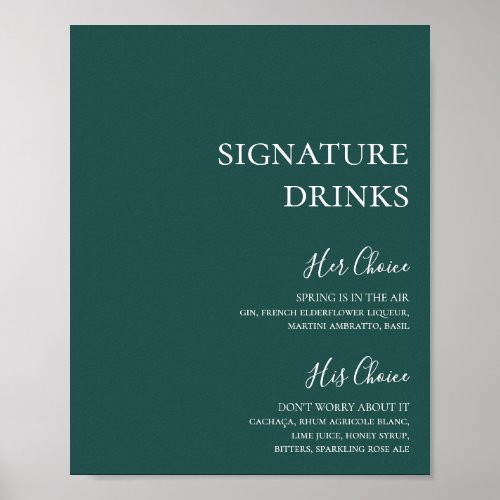 Dark Green Signature Drinks Sign