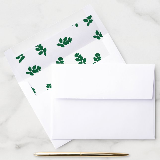 Dark Green Silhouette Leaves Wedding Envelope Liner (Desk)