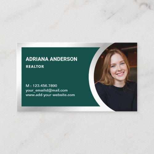 Dark Green Silver Foil Real Estate Photo Realtor Business Card