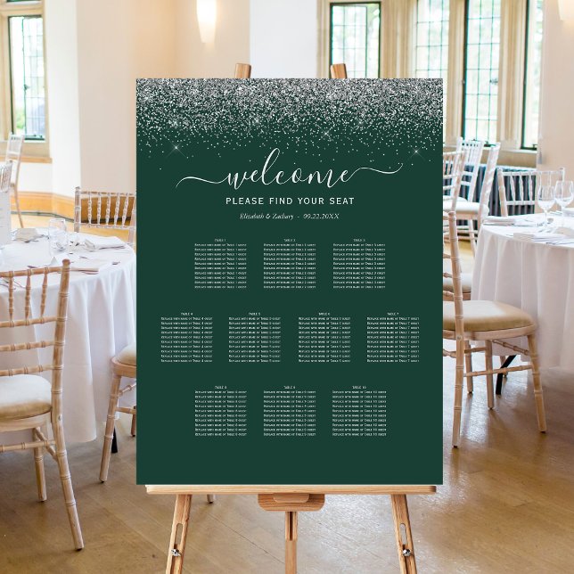 Dark Green Silver Glitter 10-Table Wedding Seating Foam Board (Creator Uploaded)