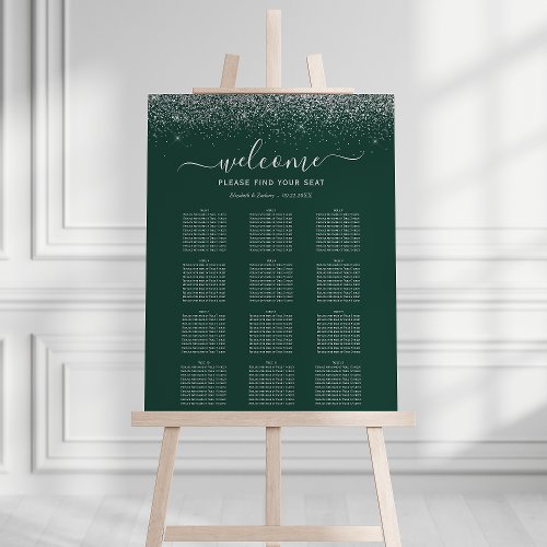 Dark Green Silver Glitter 12_Table Wedding Seating Foam Board