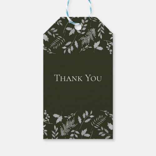 Dark Green  Silver Leaves Botanical Holiday Gift Tags