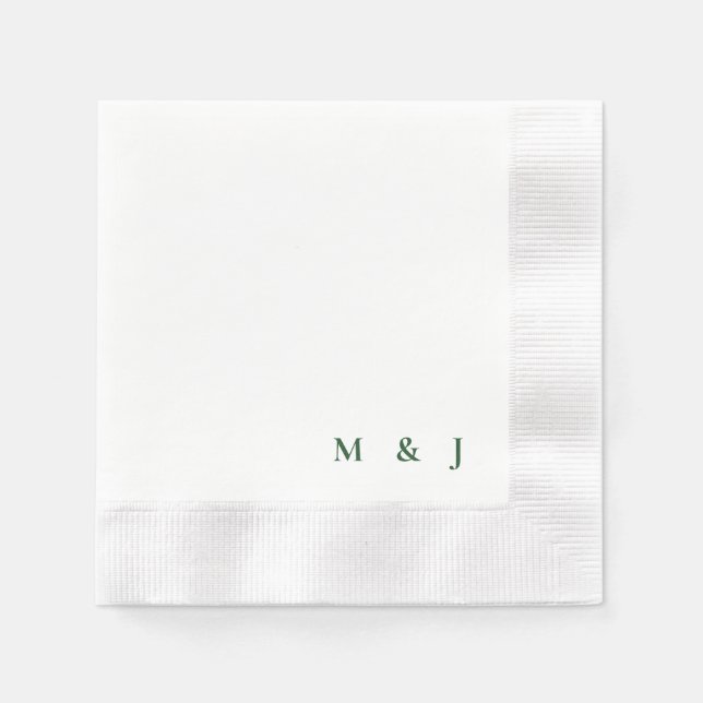 Dark Green Simple Bride & Groom Initials Wedding Napkins (Front)