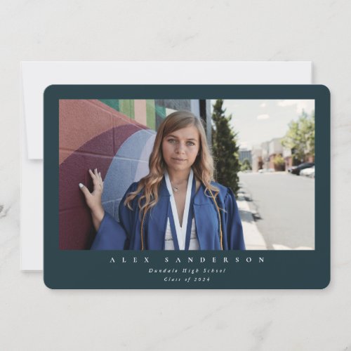 Dark Green Simple Modern Single Photo Graduation Announcement