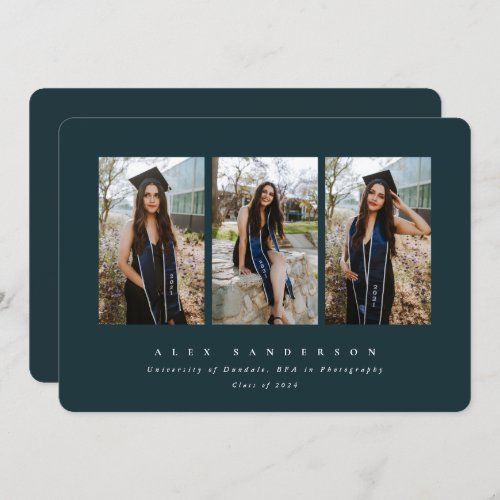 Dark Green Simple Modern Triple Photo Graduation Announcement