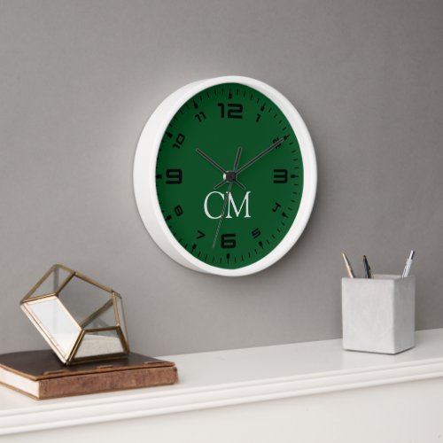 Dark green simple monogram clock