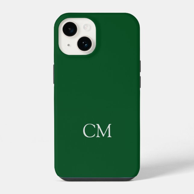 Dark green simple monogram iphone case (Back)