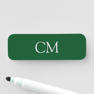Dark green simple monogram name tag