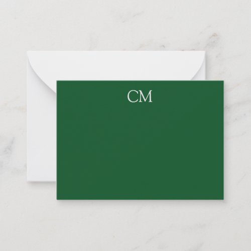 Dark green simple monogram note card