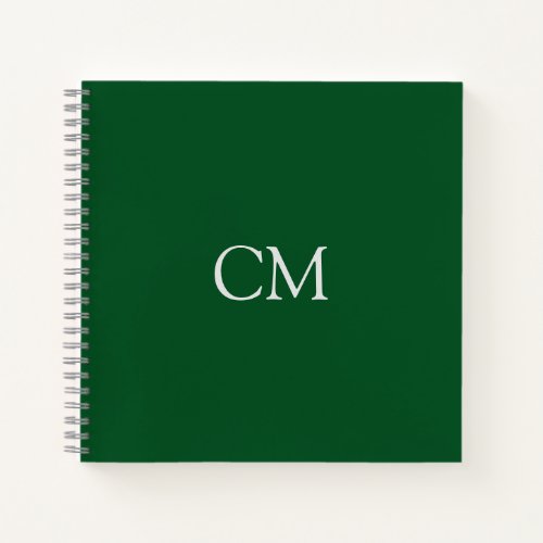 Dark green simple monogram notebook