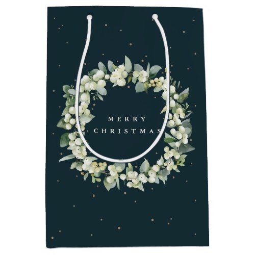 Dark Green SnowberryEucalyptus ChristmasHoliday Medium Gift Bag