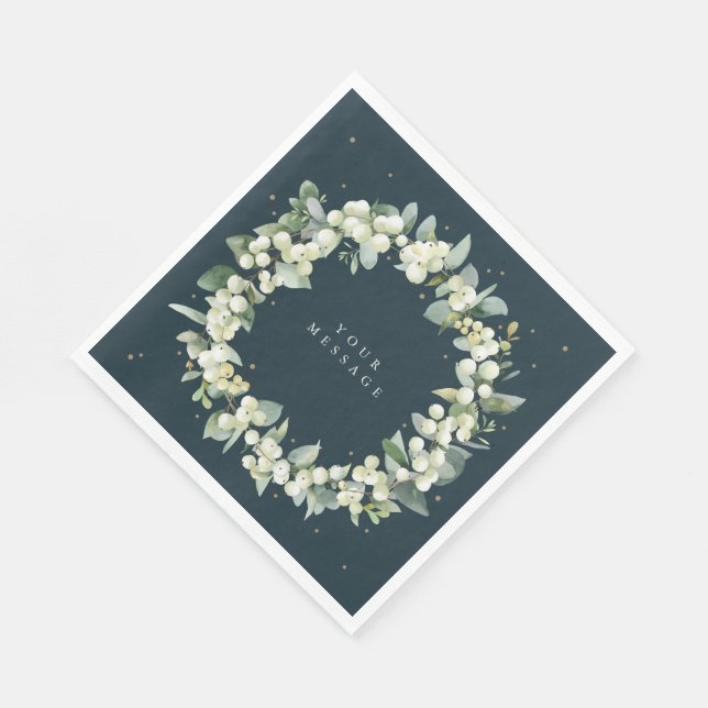 Dark Green Snowberry+Eucalyptus Christmas Wreath Napkins (Corner)