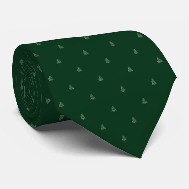 Dark Green Snowflake Christmas Tree Pattern Neck Tie (Rolled)