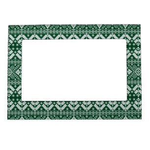 Dark Green Snowflake & Floral Fair Isle Christmas Magnetic Frame