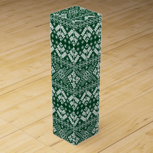 Dark Green Snowflake & Floral Fair Isle Christmas Wine Box