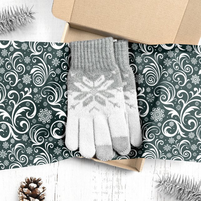 Dark Green Snowflakes and Swirls Christmas Tissue Paper (Creator Uploaded)