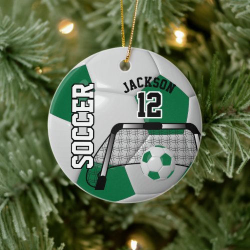 Dark Green Soccer âš Ball 2  _ Personalize Ceramic Ornament
