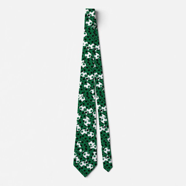 Dark Green ⚽ Soccer Ball Collage - Two Side Print Neck Tie (Front)