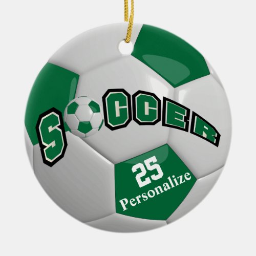 Dark Green Soccer Ball  Personalize Ceramic Ornament