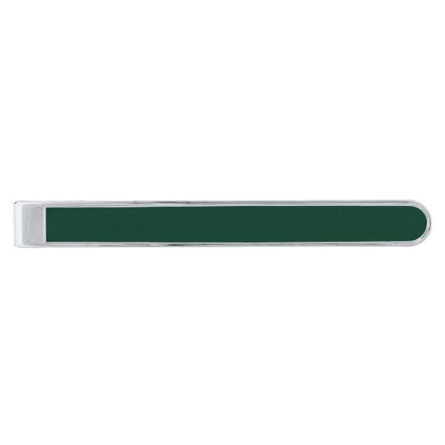 Dark Green Solid Color Silver Finish Tie Bar (Front)