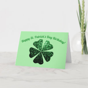 Dark Green sparkles Shamrock St Patricks Birthday Card