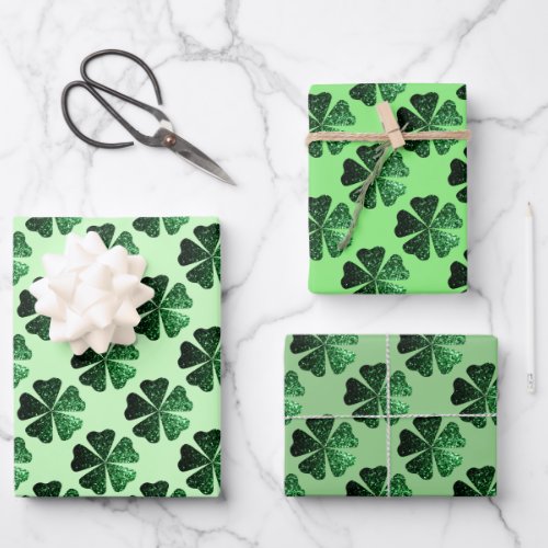 Dark Green sparkly Shamrock pattern 3 shades  Wrapping Paper Sheets
