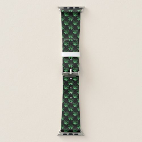 Dark Green sparkly Shamrock pattern on black Apple Watch Band