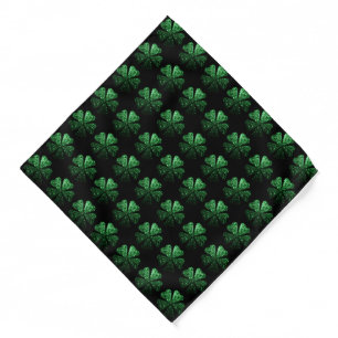 Dark Green sparkly Shamrock pattern on black Bandana
