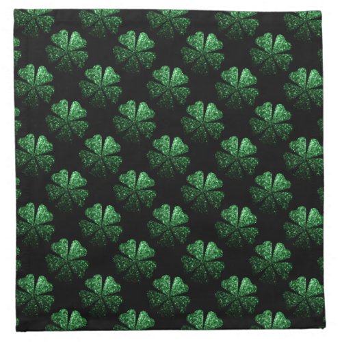 Dark Green sparkly Shamrock pattern on black Cloth Napkin