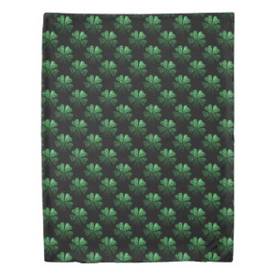 Dark Green sparkly Shamrock pattern on black Duvet Cover