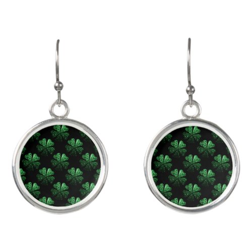 Dark Green sparkly Shamrock pattern on black Earrings