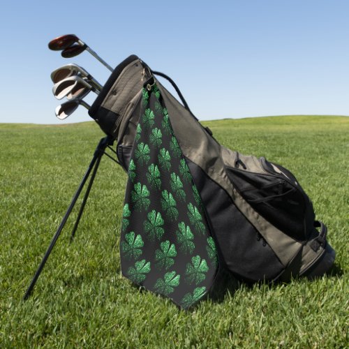 Dark Green sparkly Shamrock pattern on black Golf Towel