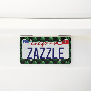 Dark Green sparkly Shamrock pattern on black License Plate Frame