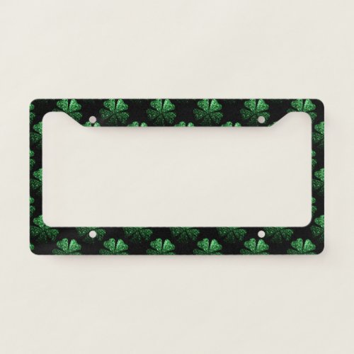 Dark Green sparkly Shamrock pattern on black License Plate Frame