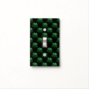 Dark Green sparkly Shamrock pattern on black Light Switch Cover