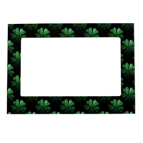 Dark Green sparkly Shamrock pattern on black Magnetic Frame