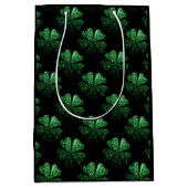 Dark Green sparkly Shamrock pattern on black Medium Gift Bag (Front)