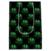 Dark Green sparkly Shamrock pattern on black Medium Gift Bag (Back)