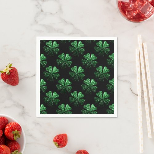 Dark Green sparkly Shamrock pattern on black Napkins