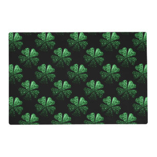 Dark Green sparkly Shamrock pattern on black Placemat