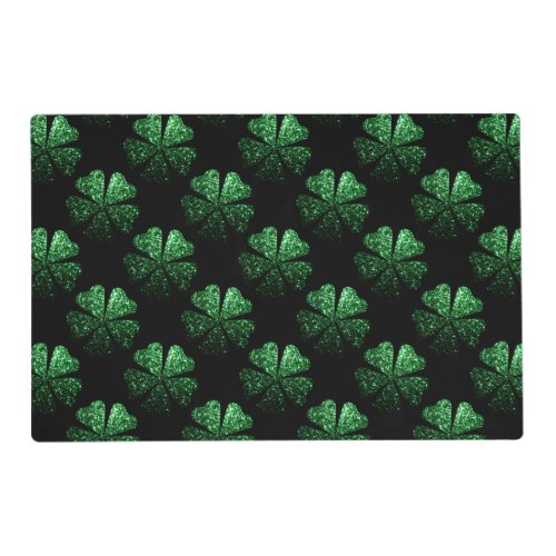 Dark Green sparkly Shamrock pattern on black Placemat