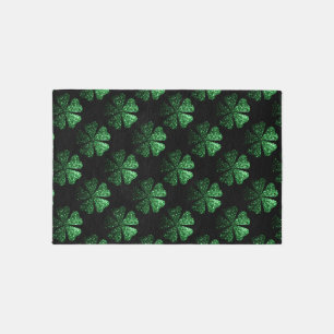 Dark Green sparkly Shamrock pattern on black Rug
