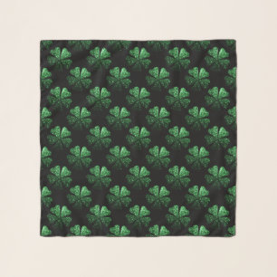 Dark Green sparkly Shamrock pattern on black Scarf
