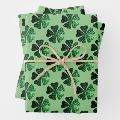 Dark Green sparkly Shamrock pattern on sage green Wrapping Paper Sheets