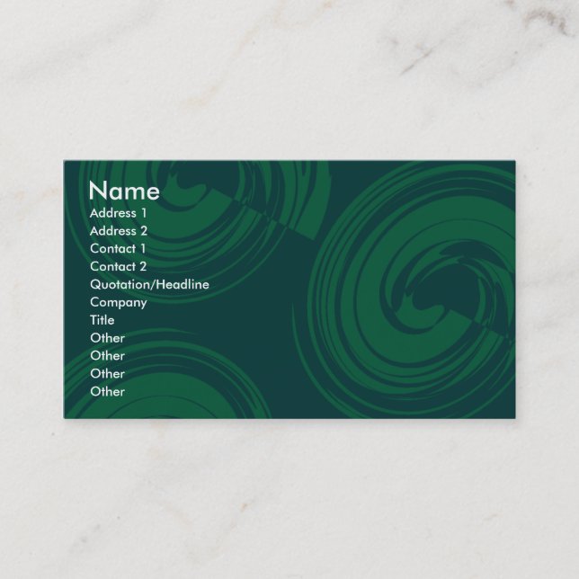 Dark Green Spirals Business Card (Front)
