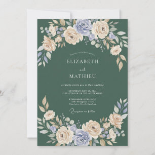 Dark Green Stately Floral Wedding Invitation
