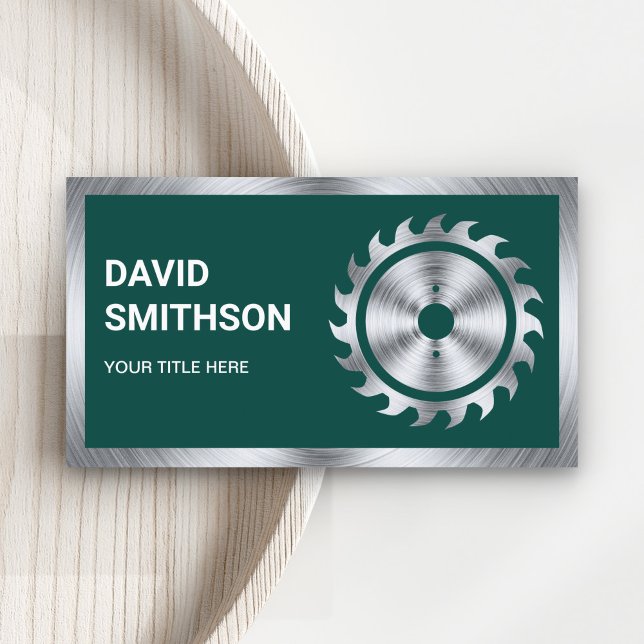 Dark Green Steel Circular Saw Handyman Carpenter Business Card (Creator Uploaded)