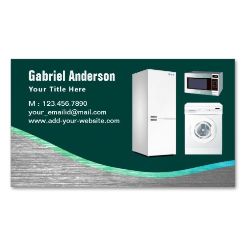 Dark Green Steel Home Appliances Repair Business Card Magnet