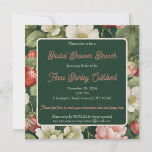 Dark Green Strawberries & Cream Bridal Shower Invitation